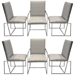 Milo Baughman Set of Six Dining Chairs with Angled Backs, 1970s