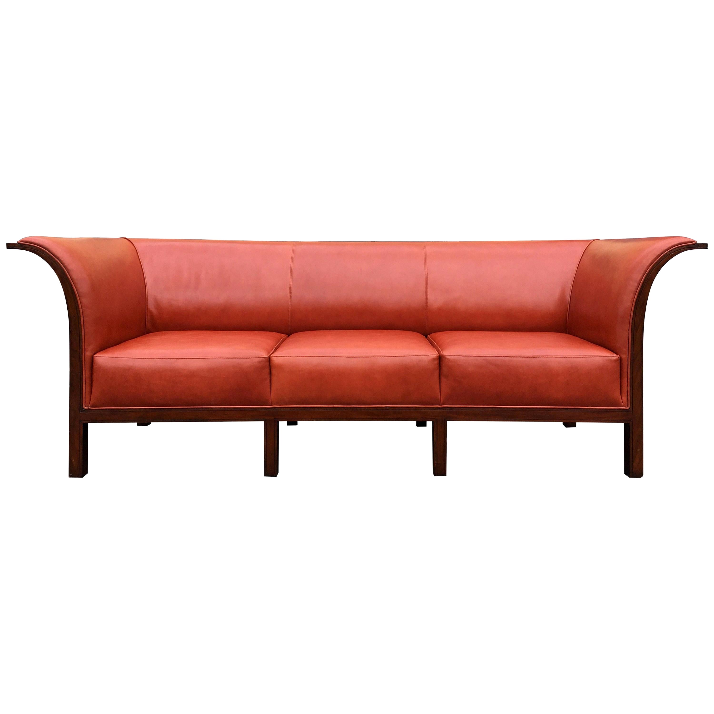 Beautiful Leather and Mahogany Sofa in the Style of Frits Henningsen For Sale