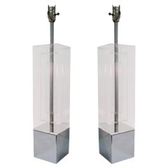 Pair of Mid-Century Modern Dimensional Architectural Lucite Table Lamps