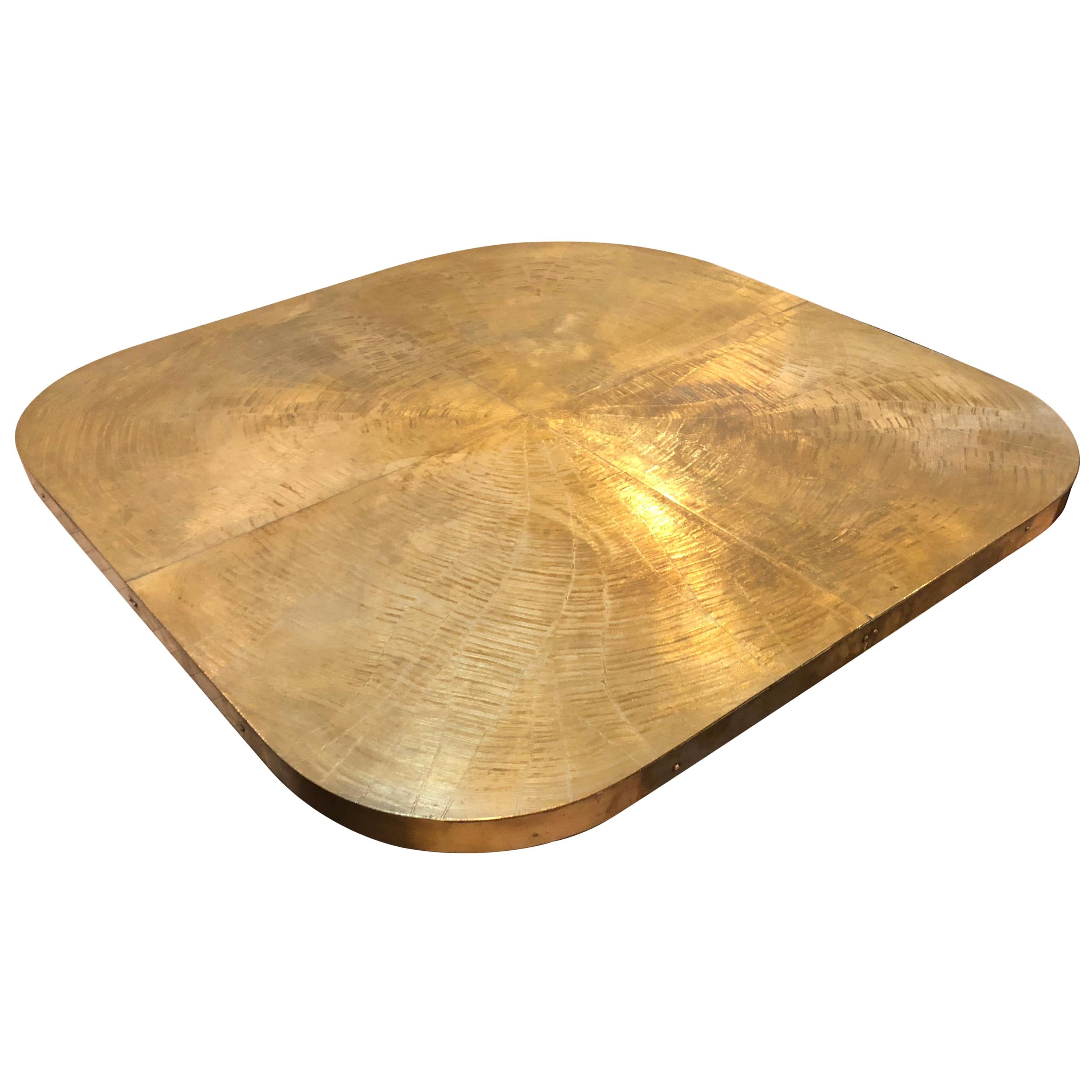 Signed Georges Matthias Bronze Etched Coffee Table with Sunburst For Sale