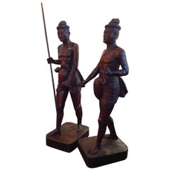 Sensational Pair of Edwardian Era Carvings of Tribesmen