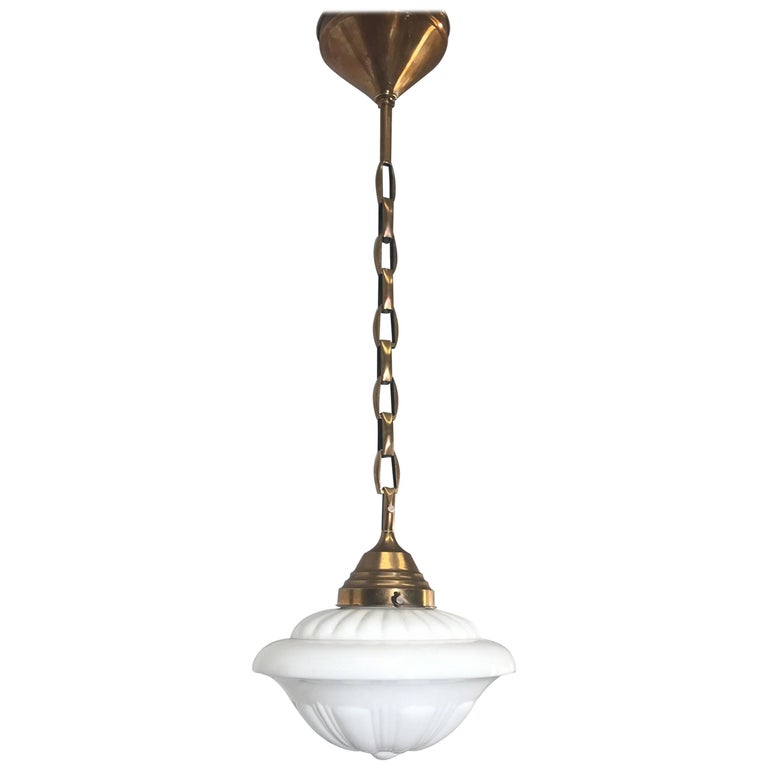 Early 1900s Rare Art Deco Pendant Light Fixture With Gl Shade Early 1900s Rare Art Deco Pendant Light Fixture With Gl Shade Br Chain For