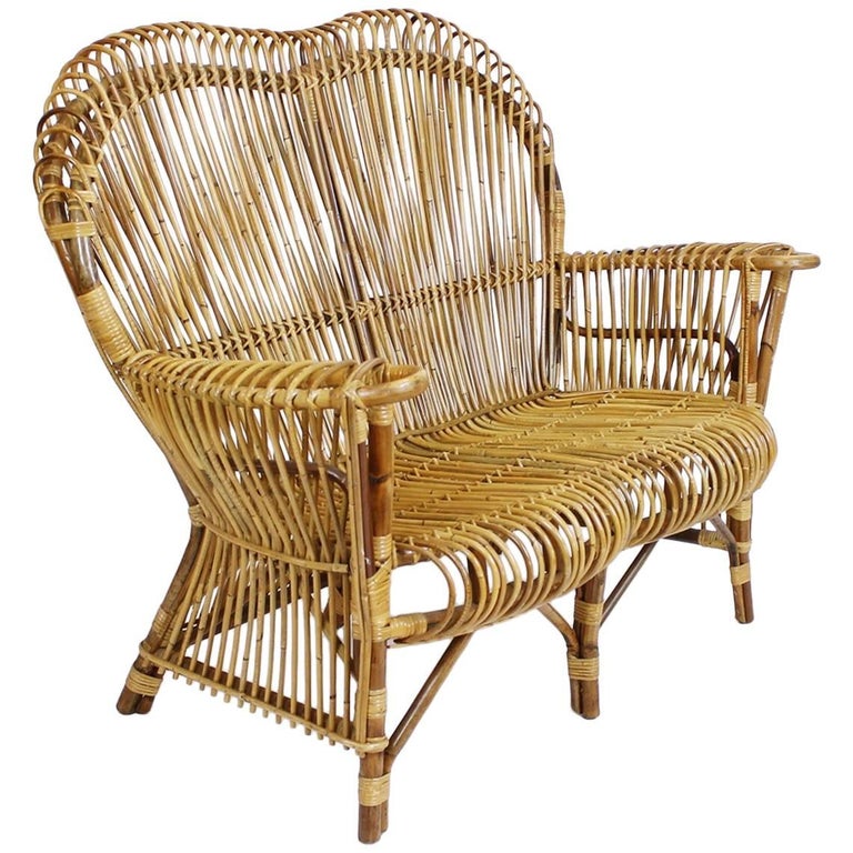 Rare Italian Rattan Sofa Attributed To Franco Albini For Vittorio Rare Italian Rattan Sofa Attributed To Franco Albini For Vittorio Bonacina