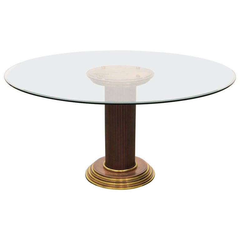 Pattern Etched Top Art Glass Dining Table with Chrome Wire Base Signed