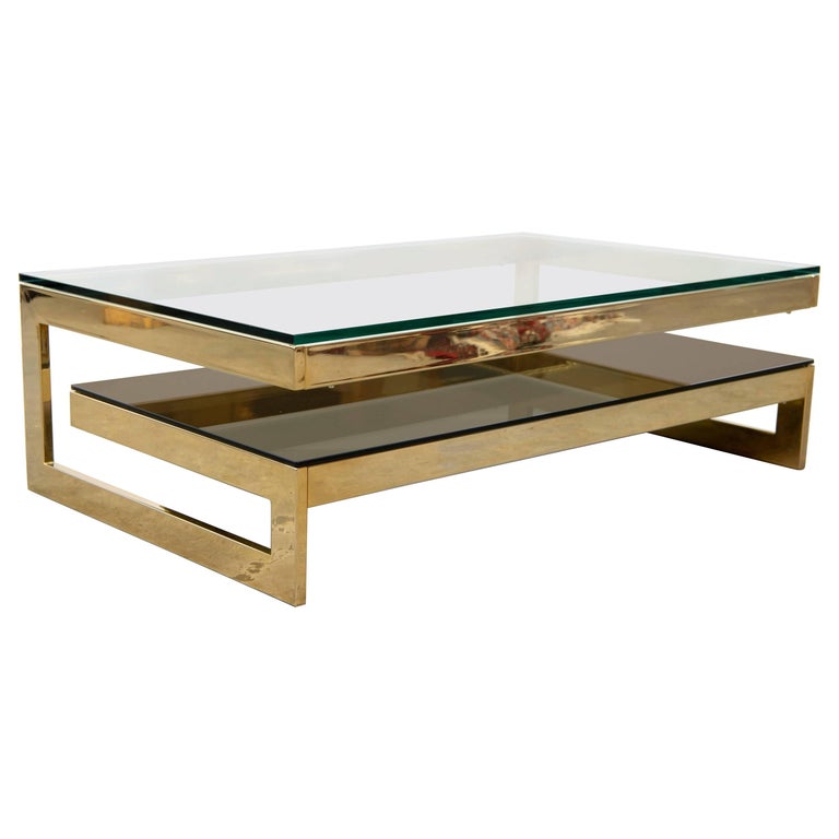 Belgo Chrome Two Tier Coffee Table 23 Karat Gold Plating Maison Belgo Chrome Two Tier Coffee Table 23 Karat Gold Plating Maison Janssen Style