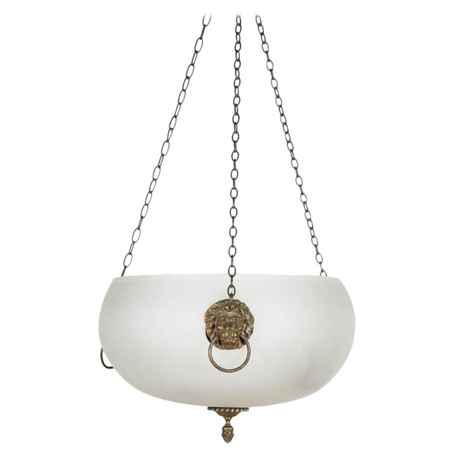 Etched Glass Hanging Light with Bronze Fittings