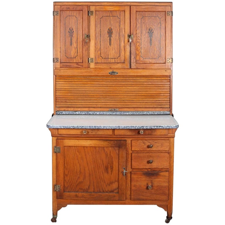 Antique Primitive Golden Oak And Enamel Hoosier Cabinet By Ers Antique Primitive Golden Oak And Enamel Hoosier Cabinet By Ers Circa 1920 For