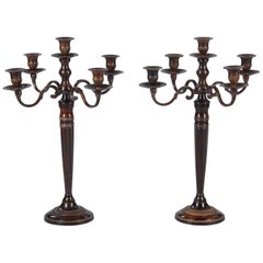 Pair of French Art Deco Patinated Bronze Candleholders, 1930s