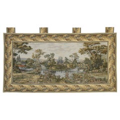 Vintage Italian Tapestry Swan in the Lake, Renaissance Style Wall Hanging