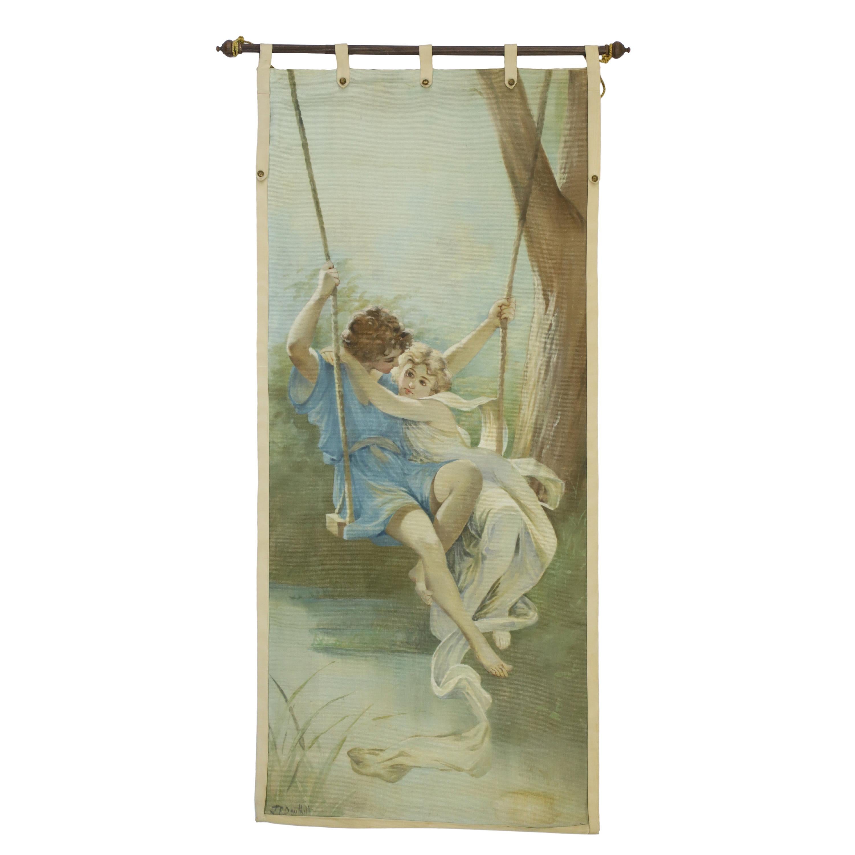 Antique French Rococo Style Tapestry, Springtime Inspired by Pierre-Auguste Cot