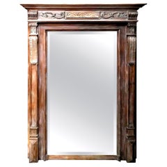 19th Century, French Limed Wood Neoclassical Style Beveled Mirror