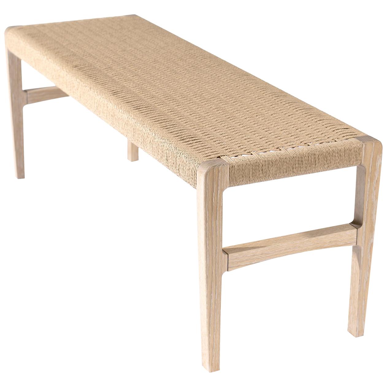 Giacomo Bench, Cerused Oak with Handwoven Danish Cord For Sale