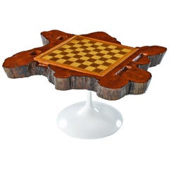 Retro Tulip Base Chess and Backgammon Board Cypress Root Live Edge End Table
