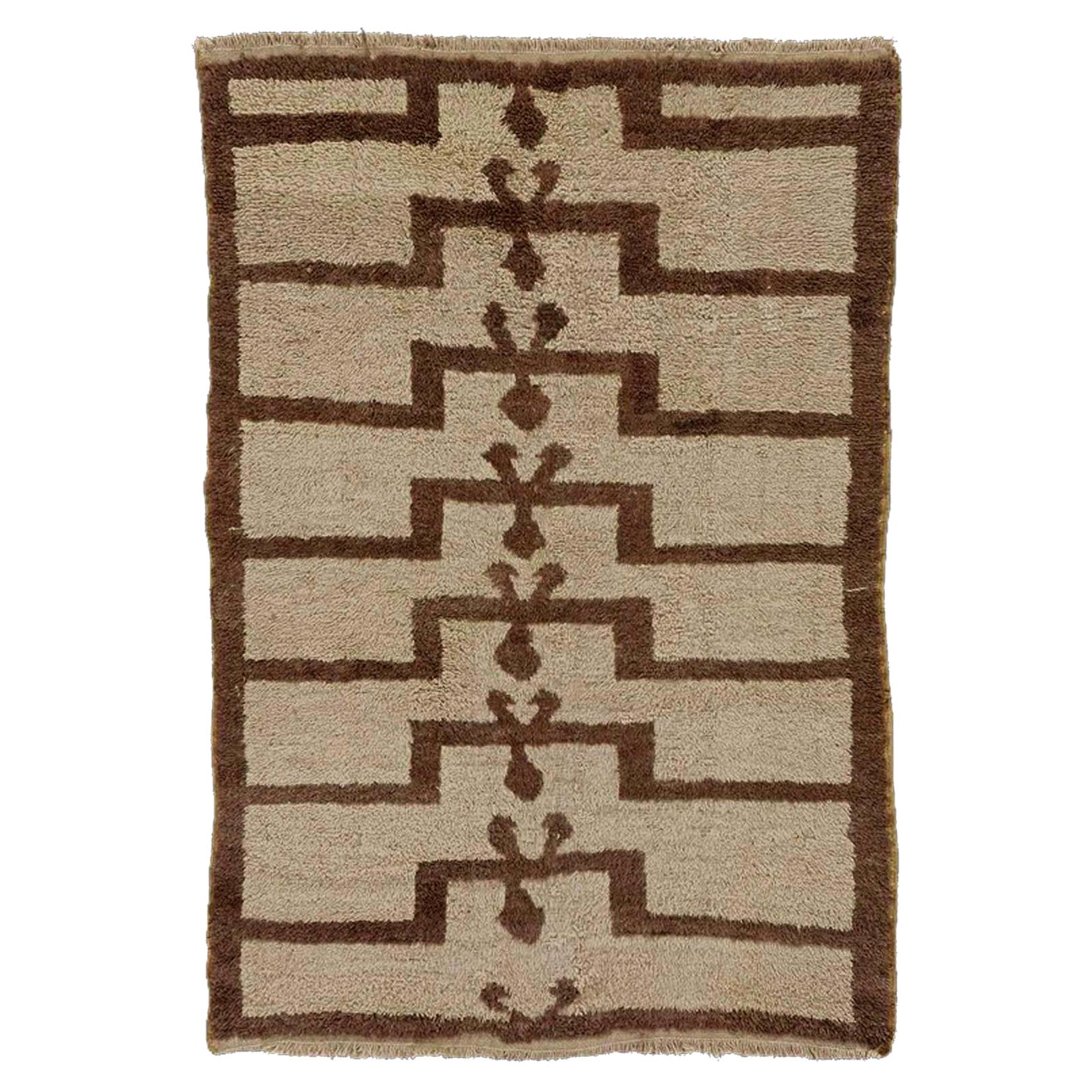 20th Century Tulu Prayer Hand-Knotted Rug by Wool Grey and Brown Turkish