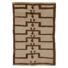 20th Century Tulu Prayer Hand-Knotted Rug by Wool Grey and Brown Turkish