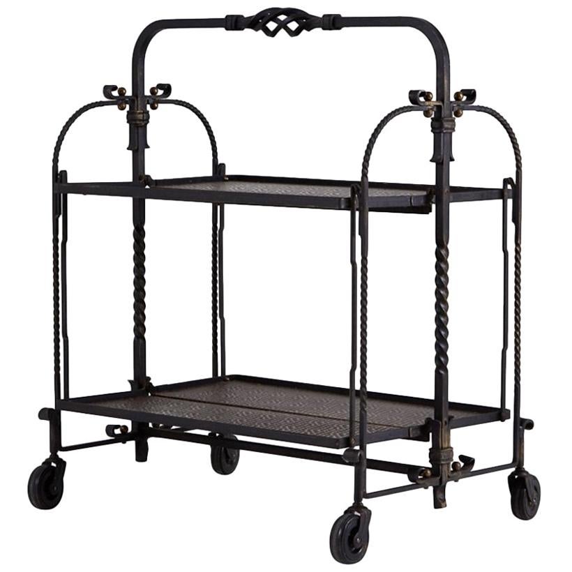 1950s French Wrought Iron and Brass Metamorphic Trolley For Sale