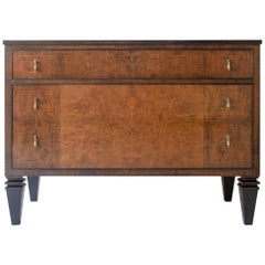 Rare Swedish Grace Period Brass Mounted Birch, Zebrawood and Marquetry Commode