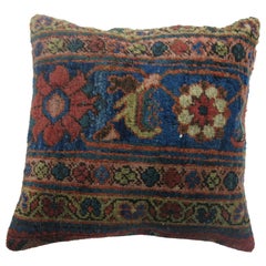 Antique Persian Mahal Distressed Border Rug Pillow