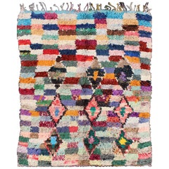 Colorful Vintage Moroccan Boucharouette Rug with Diamond and Checkered Design