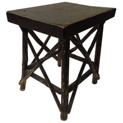 Vintage Primitive Willow and Wood Painted Low Side Table