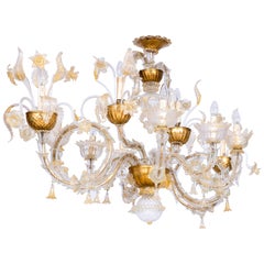 Italian Venetian Ca' Rezzonico Gondola Chandelier, Blown Murano glass, 24-K Gold