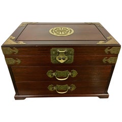 20th Century Asian Wood and Iron Mounted Hardwood Jewelry Box Casket Case