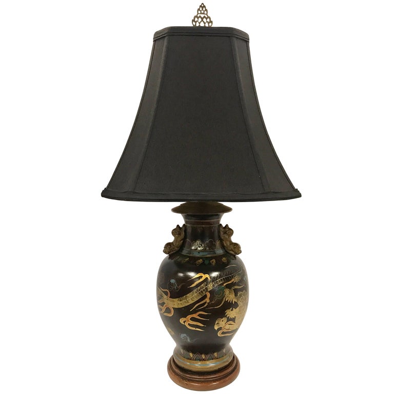 Chinese Black Porcelain Dragon Lamp With Foo Dog Handles For At Chinese Black Porcelain Dragon Lamp With Foo Dog Handles For