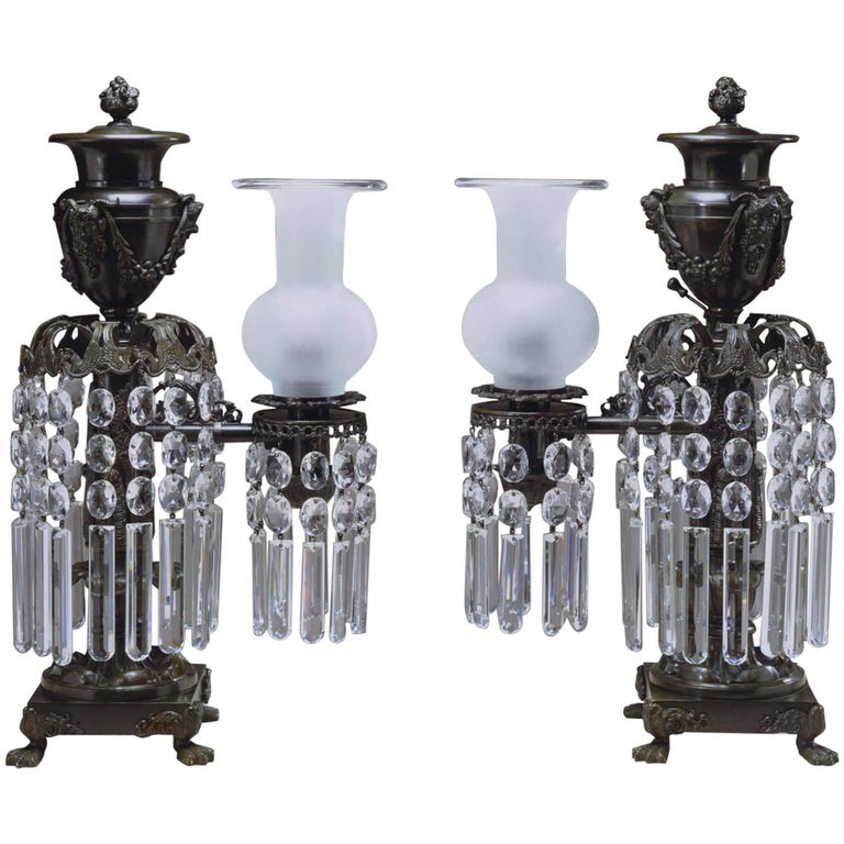 Pair of Bronze Argand Lamps For Sale