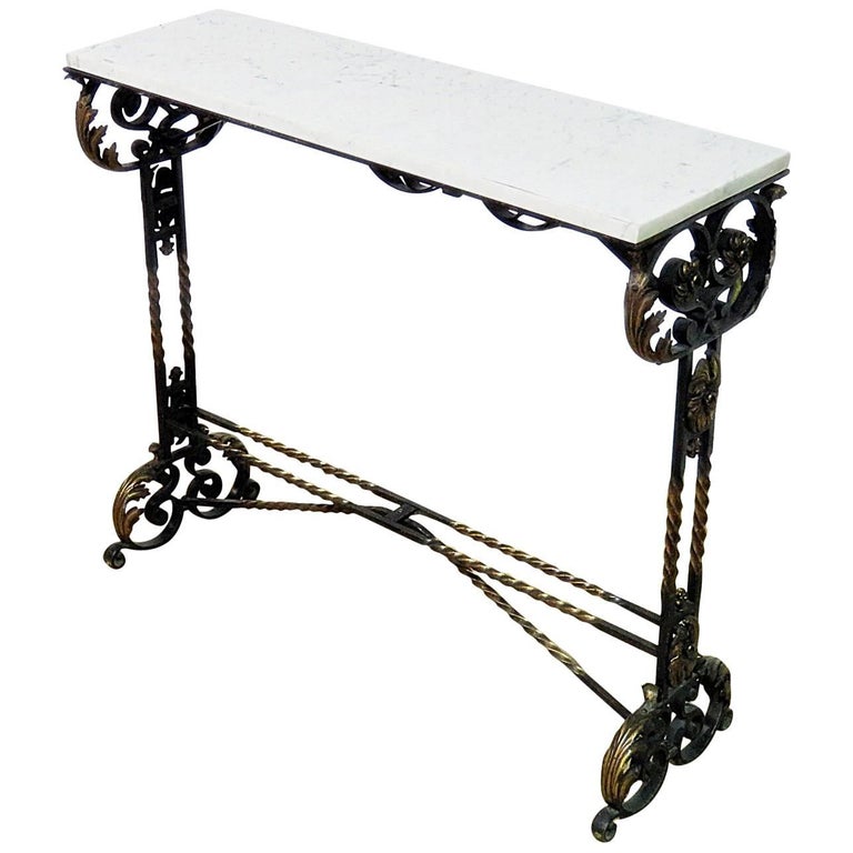 French Wrought Iron and MarbleTop Console Table For Sale at 1stdibs
