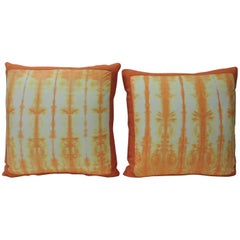 Pair of Vintage Orange Shibori Square Throw Pillows