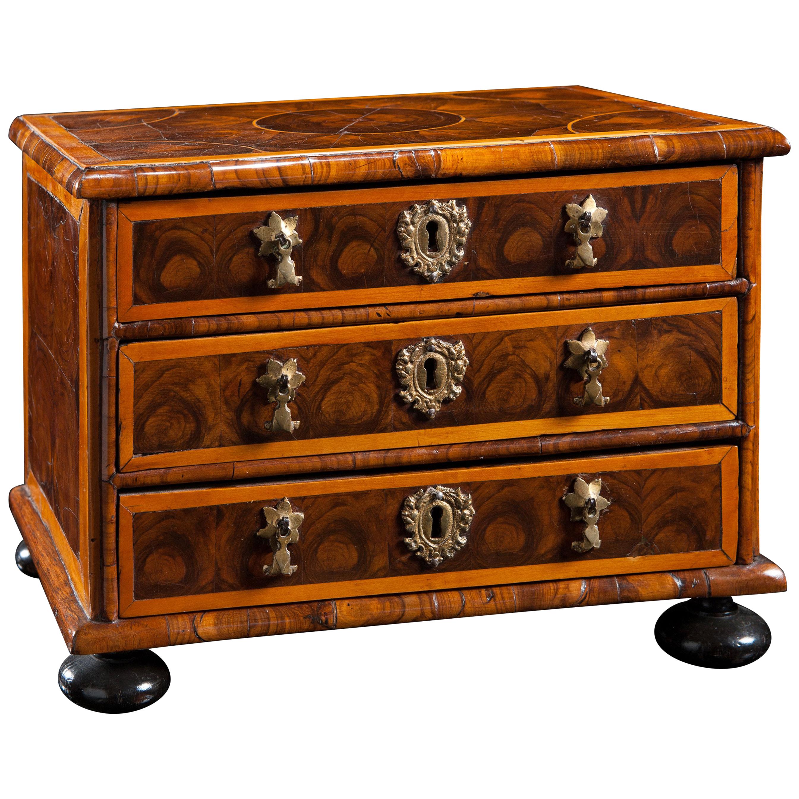 William and Mary Period Miniature Walnut Chest For Sale