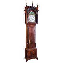 Georgian Period Mahogany Brass and Silver Face Longcase Clock