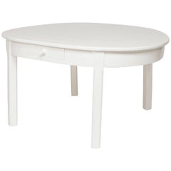 Vintage Italian Newly White Painted Oval Dining Table with Drawer