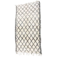 Moroccan Vintage White and Black Beni Ouarain Tribal African Rug