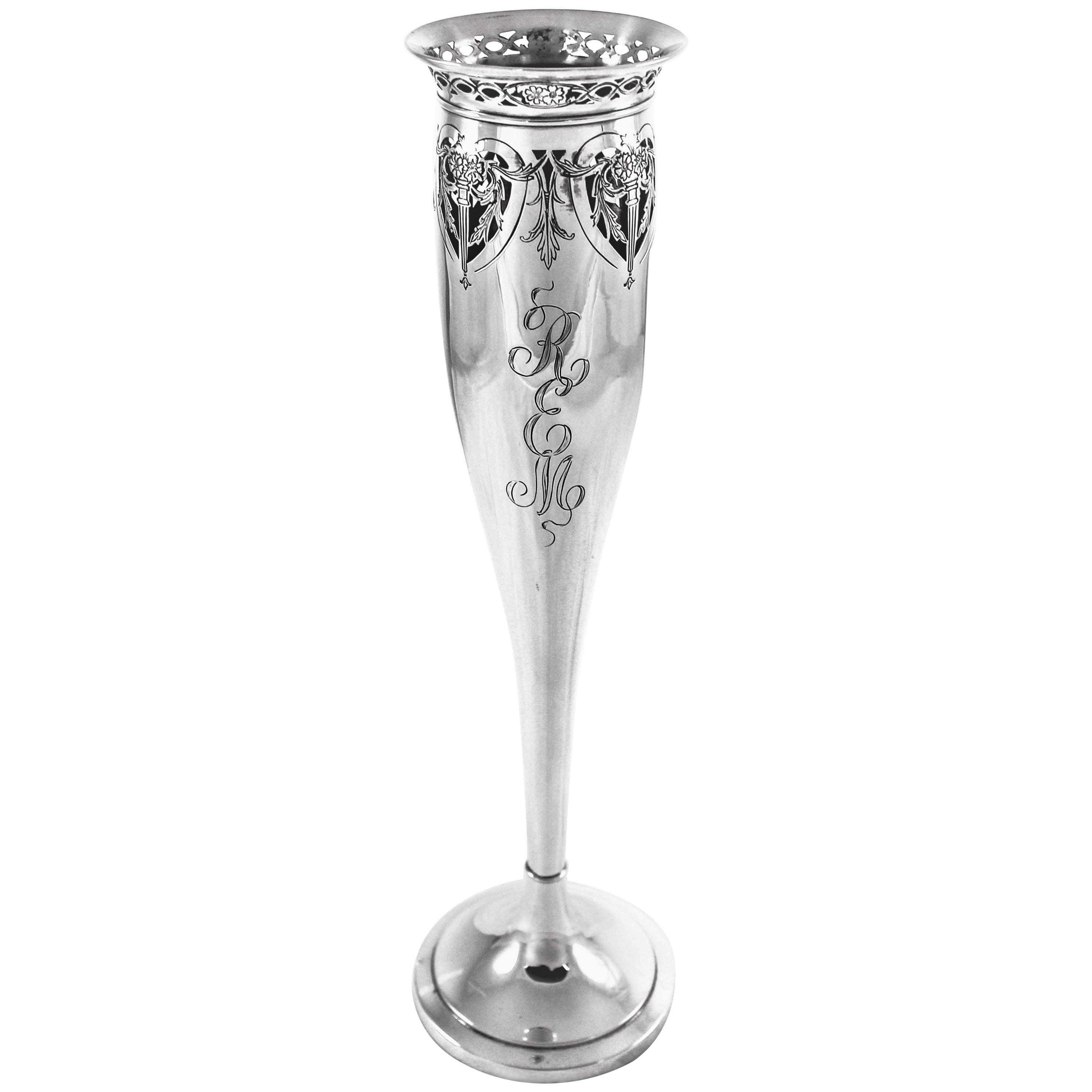 Unusual Sterling Silver Edwardian Bud Vase For Sale at 1stDibs