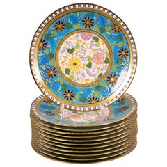 Set of 12 English Porcelain Aesthetic Period Plates, Minton, circa 1880