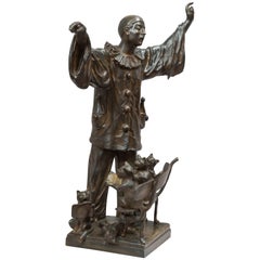 Antique Bronze Grouping of a Pierrot Conducting Several Kitty Cats