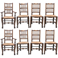 Set of Eight Late 18th-Early 19th Century English Ladder Back, Rush Seat, Chairs