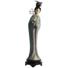 Antique Chinese Cloisonné Enameled Carved Guanyin Quan Yin Sculpture Figurine