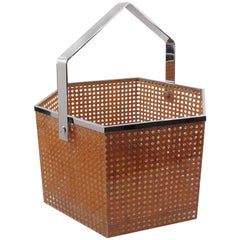 1970s Italian Modernist Lucite Rattan and Chrome Portable Bar Cart Magazine Rack