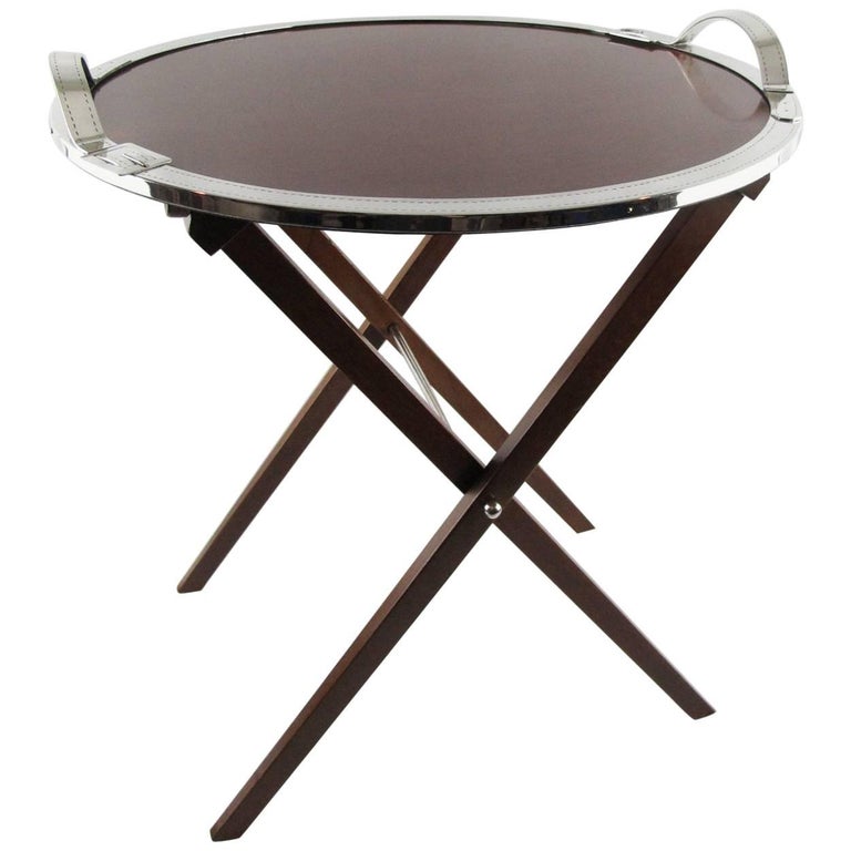 Doented Maria Per 1960s Silver Plate Belt Tray Folding Serving Doented Maria Per 1960s Silver Plate Belt Tray Folding Serving Table For