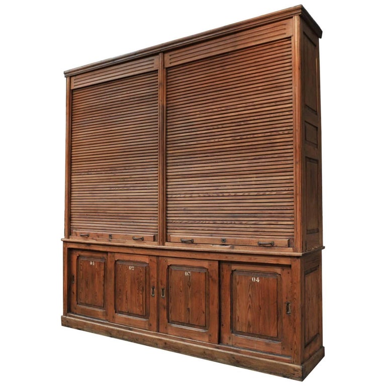 Large Double Sliding Shutter Doors File Office Cabinet Circa 1900 Large Double Sliding Shutter Doors File Office Cabinet Circa 1900 For