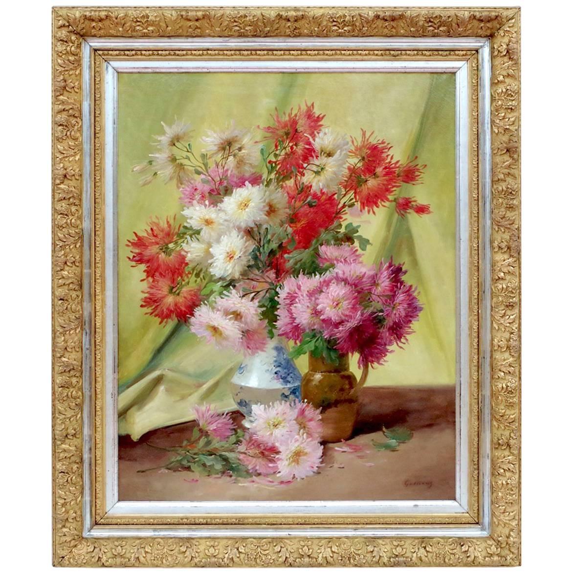 Oil on Canvas Bouquets of Flowers Signed Godchaux, circa 1900