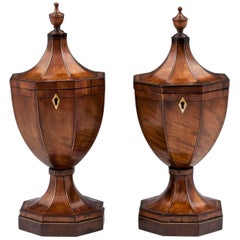Pair of Georgian Satin Harewood Urn Tea Caddies, 19th Century