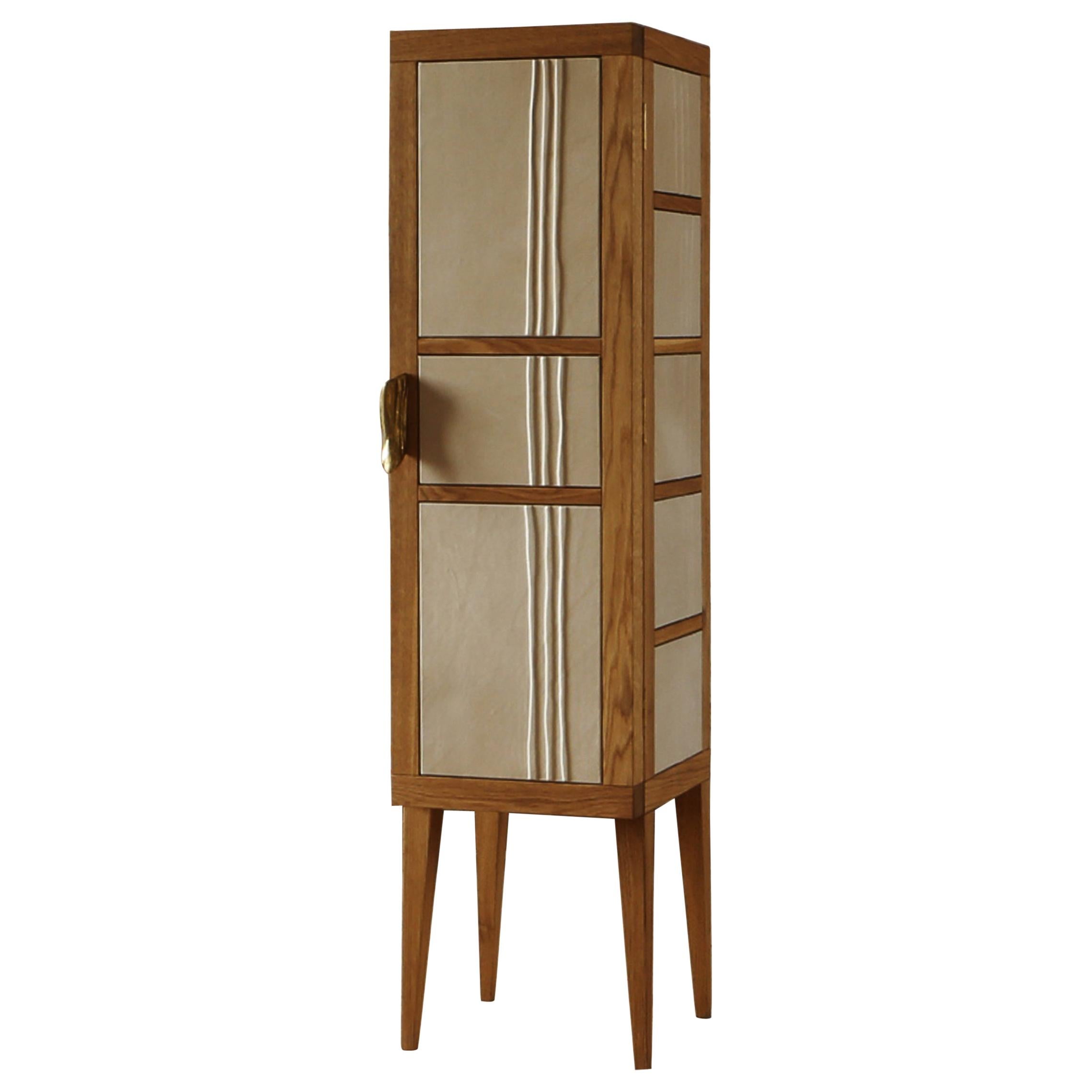 Contemporary, Absolut, Cabinet in Full-Grain Leather Handcrafted in Bas-Relief im Angebot