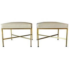 Pair of Paul McCobb Brass X-Base Ottomans, circa 1955