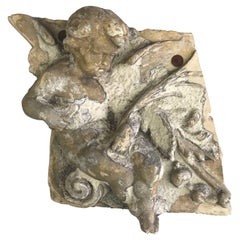 Vintage Concrete Cherub Carved Wall Hanging C. 1930's