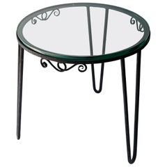 Round Black Metal 1960s Italian Side Table with Glass Top