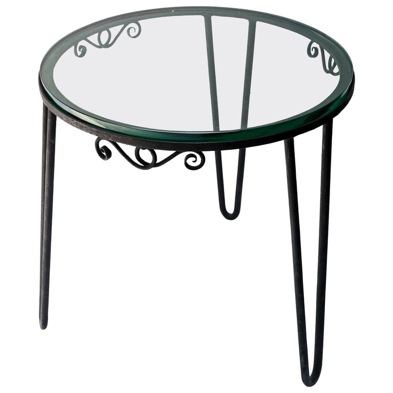 Round Black Metal 1960s Italian Side Table with Glass Top For Sale at 1stDibs black metal side