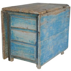 Unusual Swedish Allmoge Drop-Leaf Table with Six Storage Drawers, circa 1750